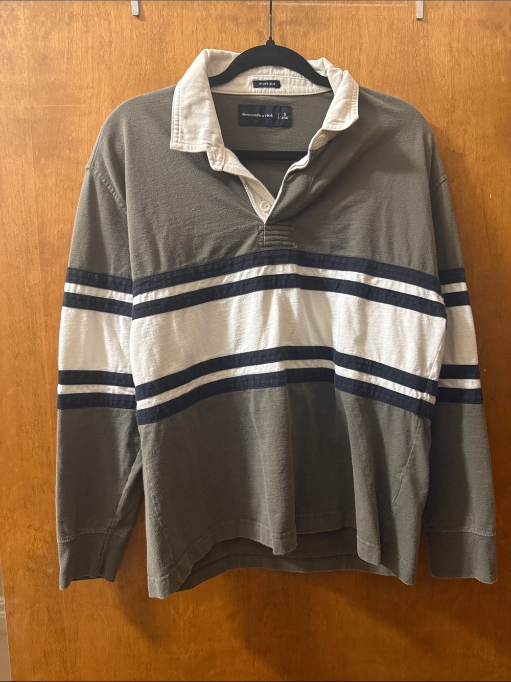 Abercrombie & Fitch Olive, White & Navy Striped Rugby Polo